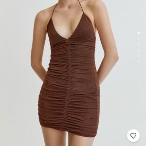 Pull & Bear NWT Brown ruched halter bodycon dress